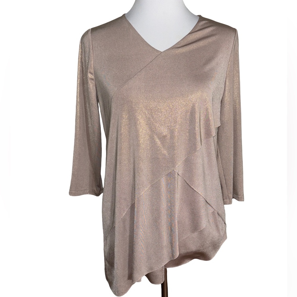 Chico's Travelers Shimmering Tan Blouse